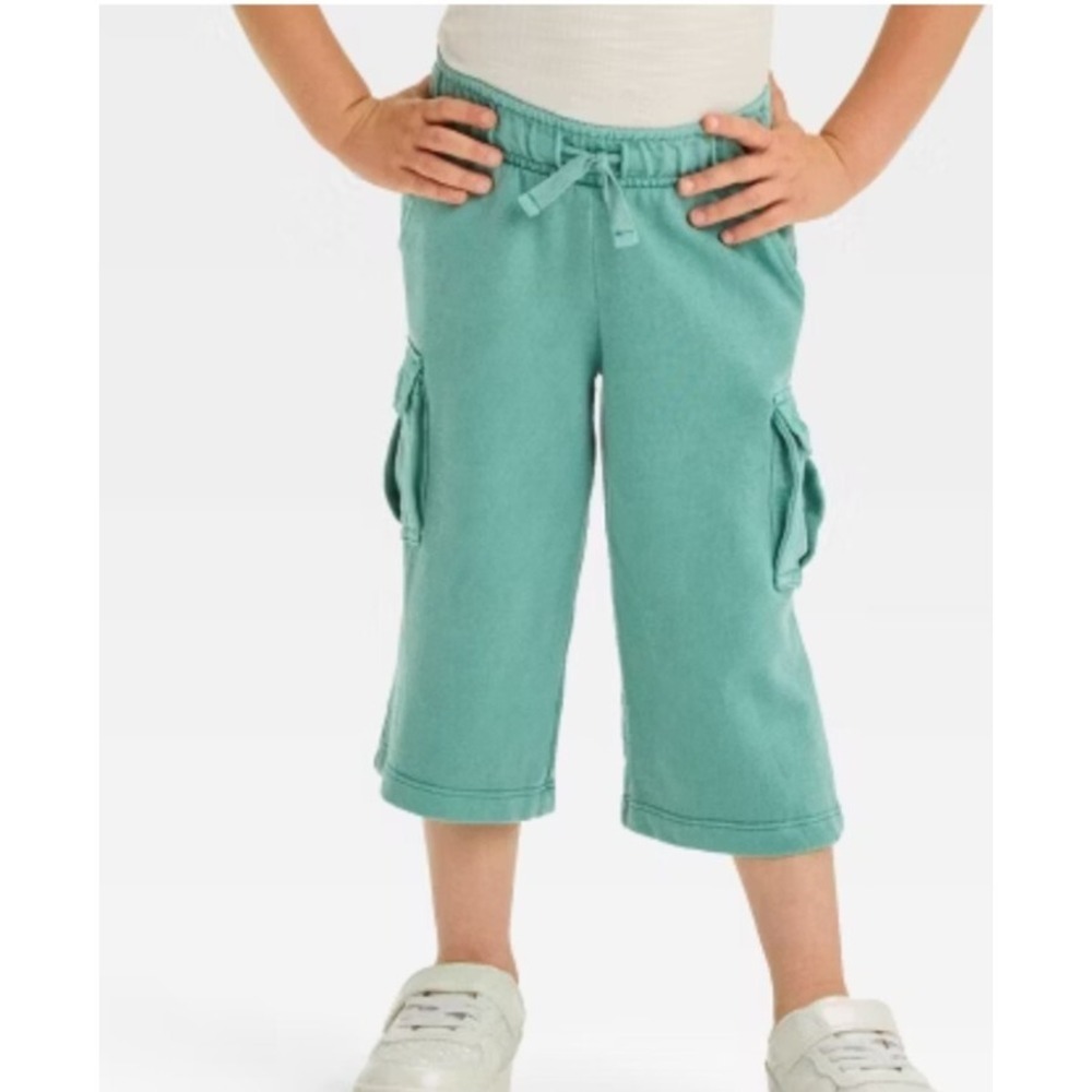 Cat & Jack Target Wide Leg pants Size 3T Stretch Crop ocean green Boys girls